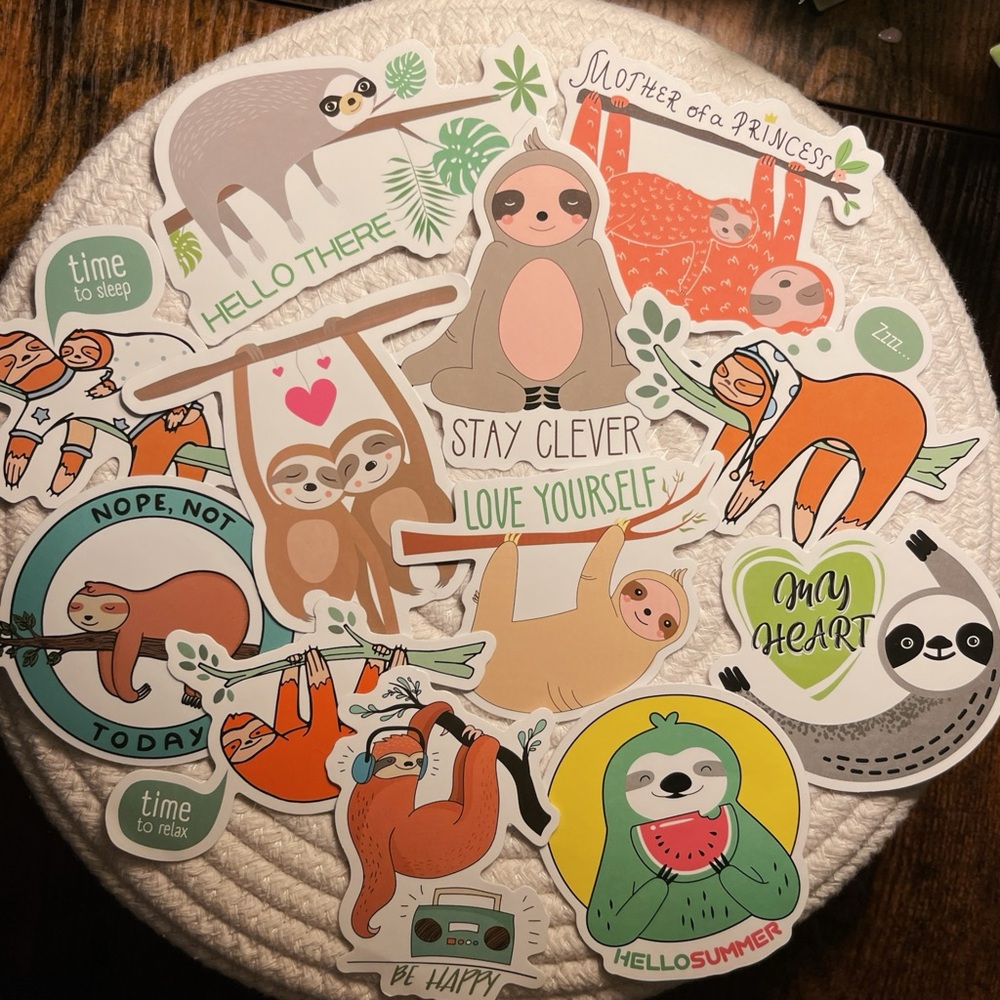 12 Premium Vinyl Waterproof Stickers -STAY CLEVER SLOTH